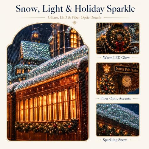 christmas lighted canvas wall art, north pole train showing dimensions