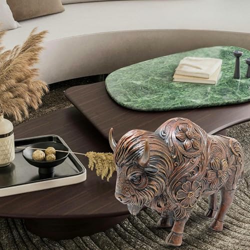Resin Bison Figurine Tooled American Buffalo Statue Western Decor