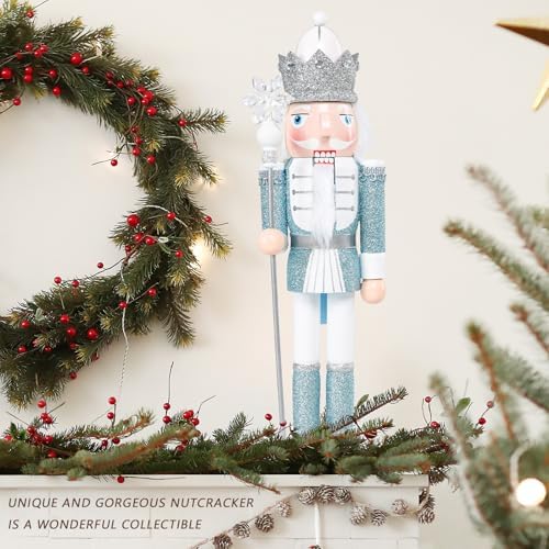 MUMTOP 15 Inch Christmas Nutcracker Decorations,Blue Table Wooden Figures