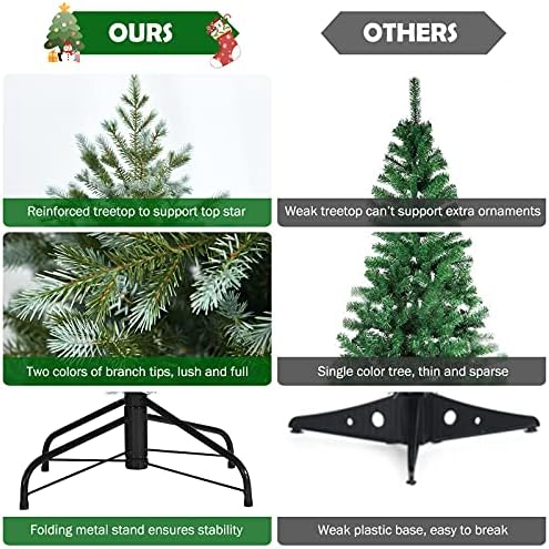 Goplus 7ft Artificial Christmas Tree, Feel Real Unlit Hinged Xmas Spruce Tree w/ 1260 Mixed PE & PVC Branch Tips, Metal Stand, Wintry Indoor Decoration for Holiday Festival