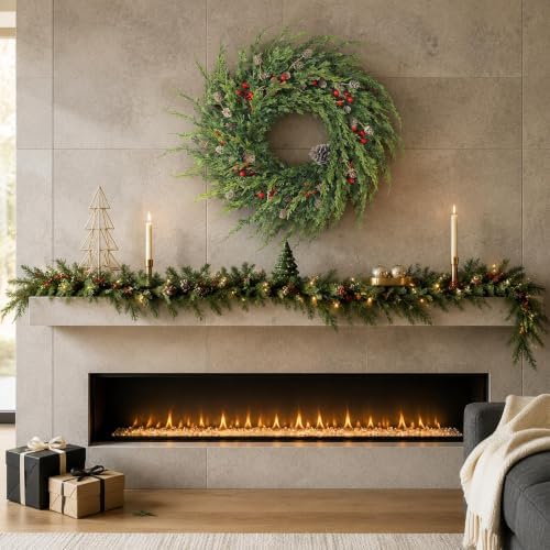 24" Artificial Christmas Cedar Wreath with Berry for Front Door Decoration