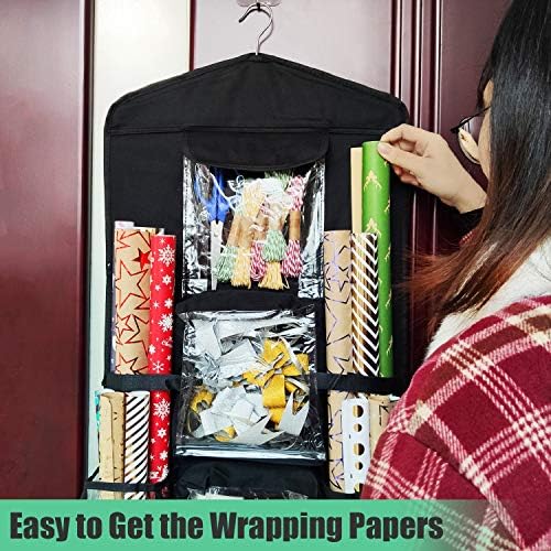 SumDirect Black Double Sided Hanging Gift Wrap Organizer, Wrapping Paper Gift Bag Storage