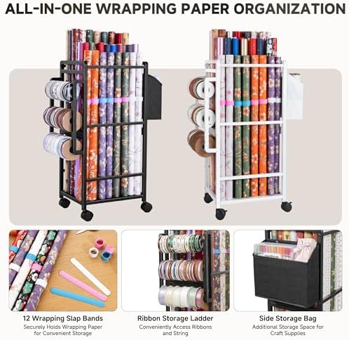 Aquzee Wrapping Paper Storage, Rolling Gift Wrap Storage Stand