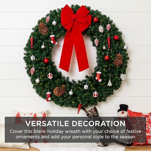 Best Choice Products 24in Large Artificial Pre-Lit Fir Christmas Wreath Holiday Accent Decoration w/ 50 LED Lights, 100 PVC Tips