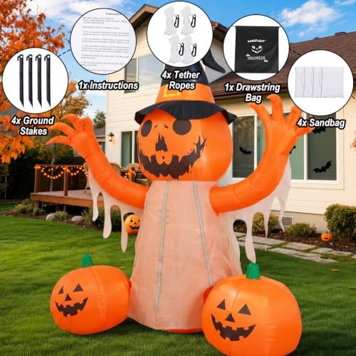 8FT Halloween Inflatables Pumpkin Scarecrow Outdoor Decorations