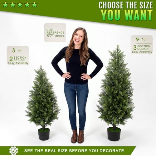 Chillchard 2Pack 3FT Artificial Cedar Tree, UV Resistant Fake Pine Tree