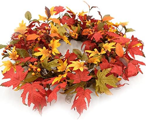 Idyllic 20 Inch Fall Wreath for Front Door - Maple Leaves Autumn Wreath for Thanksgiving, Halloween, Wall, Front Porch Home Decoration
