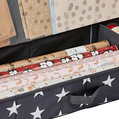 LOVE IT STORE IT Bag for Wrapping Paper Storage, High-Quality Wrapping Paper Organiser, with Compartments for Gift Ribbons, Grey with Stars, 90 x 30 x 12 cm