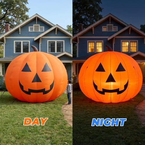 Giant 15Ft Halloween Inflatables Pumpkin Decorations, Blow Up Yard Decorations with 550W Waterproof Air Blower & LED Lights for Commercial Use, Outdoor Yard Lawn Halloween Party