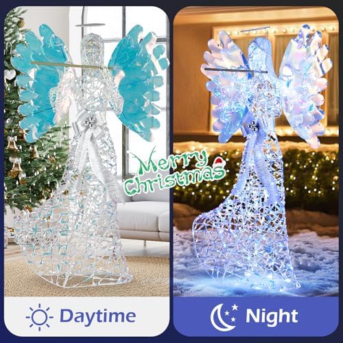 Tangkula 5.2 FT Christmas Lighted Iridescent Angel with Flute Decoration
