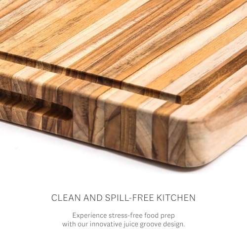 Teakhaus Edge-Grain Teak Wood Cutting Board with Grip Handles, Large