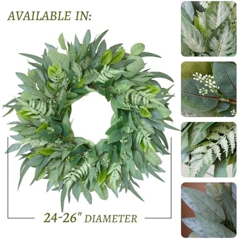 26 Inch Artificial Olive Eucalyptus Wreath for Front Door,Porch,Wall,Window