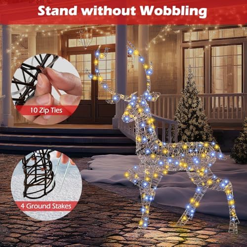 Tangkula 4.6 FT Christmas 3D Lighted Reindeer, Pre-Lit Rattan Buck