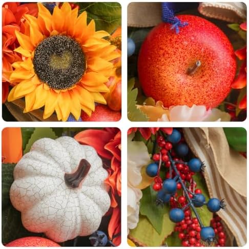 Fall Wreaths for Front Door 24 Inch Autumn Harvest Sunflower Apple Wreath