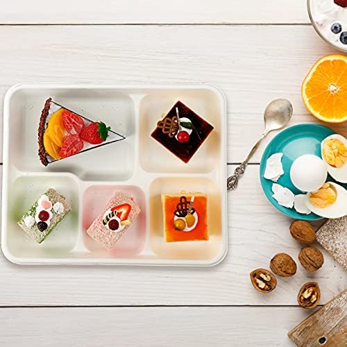 Vplus 125 Pack 5 Compartment Plates, Compostable Plate, 10.2x8.5 inch