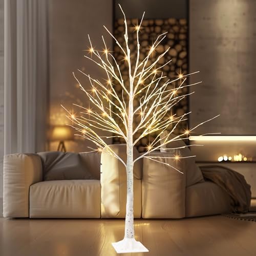TW SHINE 144 LED Lighted Birch Tree, 6 FT Pre-lit Artificial Christmas Trees for Thanksgiving Christmas Decorations Indoor Home Bedroom Outdoor Festival Wedding Party, Warm White