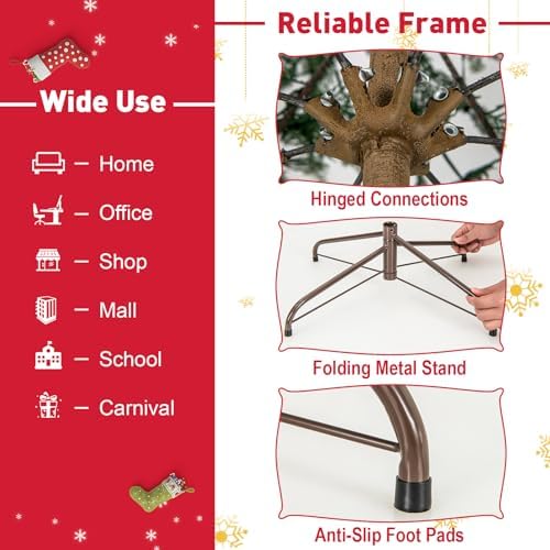 GOFLAME 6.5FT Pre-Lit Christmas Tree with Faux Cypress Leaves, Hinged Artificial Xmas Tree with 470 PE Branch Tips & 430 Warm White LED Lights, Holiday Decoration Tree with Auto Timer