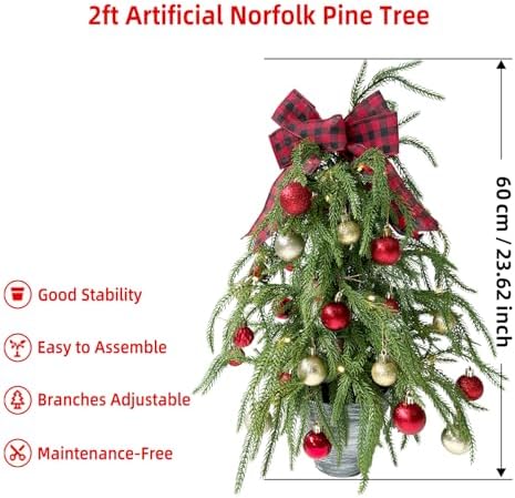 HipTree 2ft Pre-Lit Real Touch Norfolk Mini Christmas Tree for Table Decor