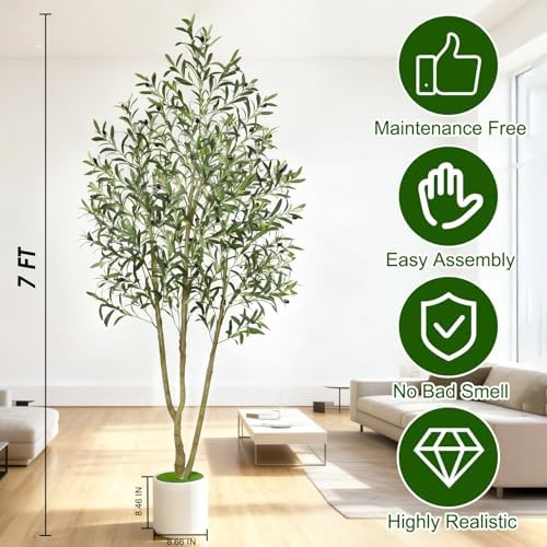 Timoo Faux Olive Tree 7FT Tall Olive Trees Artificial Indoor with Planter