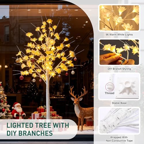 5FT White Flower Tree with Lights,Lighted Flower Tree for Holiday Decor