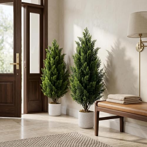 GAOMON 3FT Artificial Cedar Topiary Trees Set of 2, with Planter