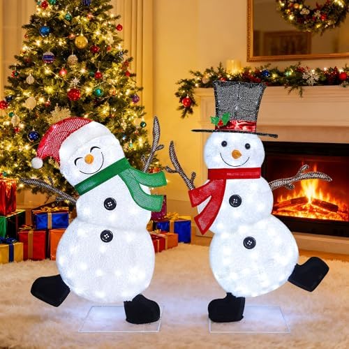 Lulu Home 2-Pack Lighted Christmas Snowman Decorations, 3.1+2.5FT