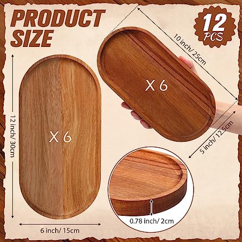 12 Pcs Acacia Wood Serving Trays, 10" & 12" Oval Charcuterie Boards