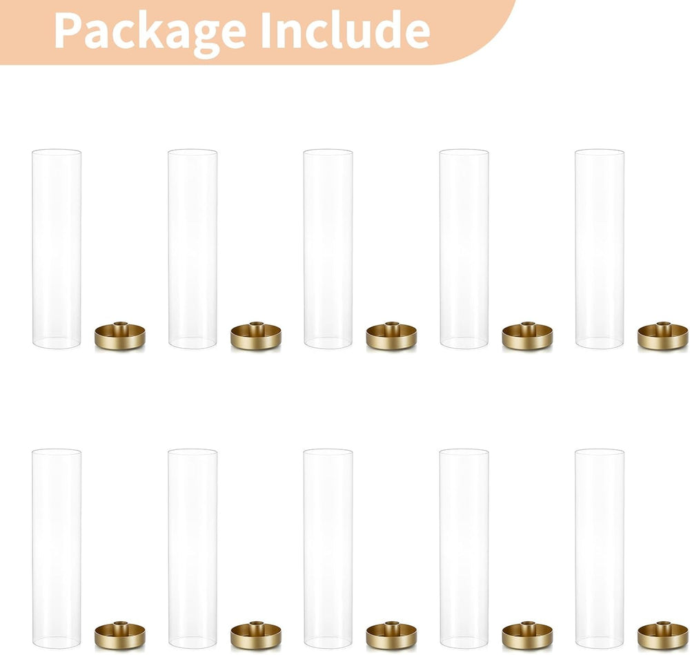 NUPTIO Hurricane Glass Candlestick Holders: 10 Set Bulk Gold Taper Candle Hol...