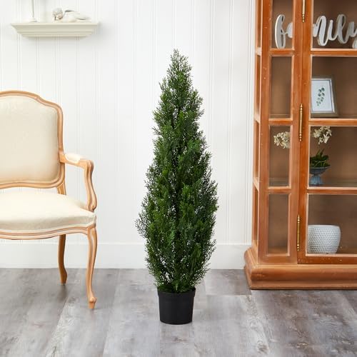 Nearly Natural 4 ft Artificial Cedar Tree, UV-Resistant Outdoor Plant