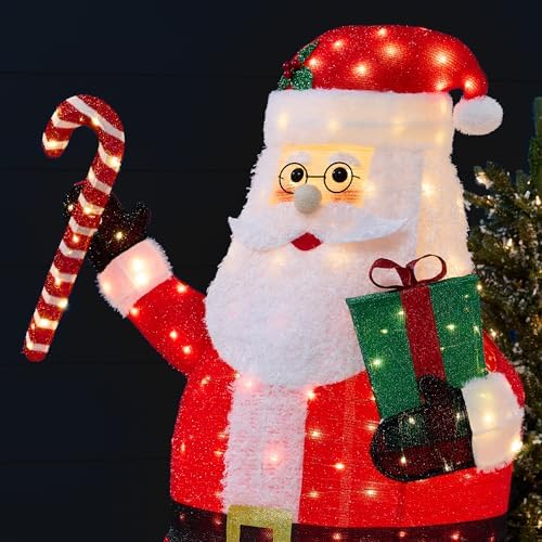 Best Choice Products 5ft Lighted Pop-Up Santa, Large Outdoor Christmas Holiday Decoration w/ 250 LED Lights, Twinkling Candy Cane, Gift Box, Hat