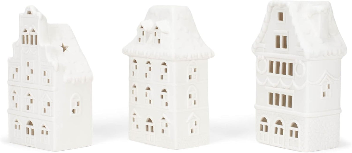 mark feldstein row house porcelain tea light figurines, side view