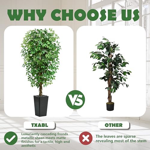 Artificial Ficus Tree, 6 FT Faux Ficus Tree Indoor with Black Planter