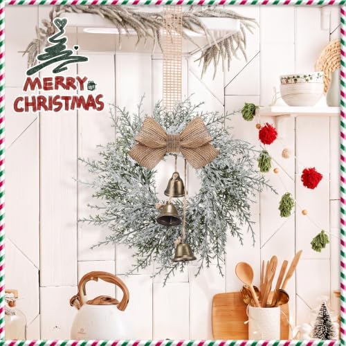 Civaner 8 Pcs 10" Mini Christmas Cabinet Wreaths with Bells and Ribbon