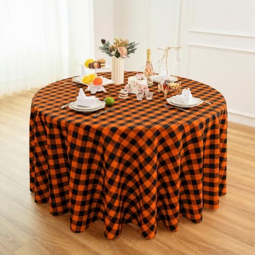 Waterproof Plaid Tablecloth Fabric - Round 108 Inch Classic Gingham Checker T...