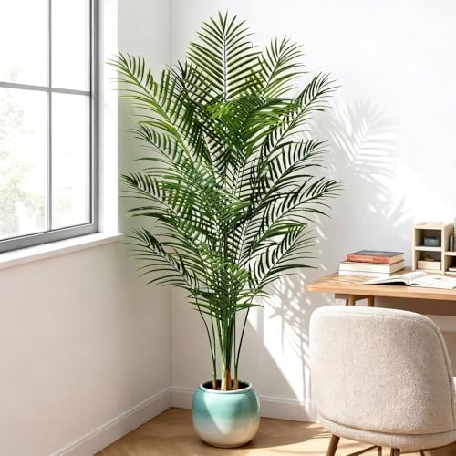 6ft Artificial Palm Tree Indoor, Large Fake Tropical Areca Palm with 18 Trunks, Tall Faux Floor Plants for Indoor Living Rooms Offices Bedroom Home Decor