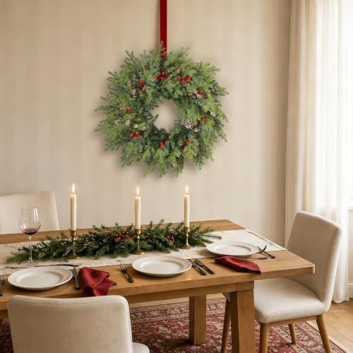 24"Artificial Norfolk Pine Wreath with Berry for Christmas Front Door Decor