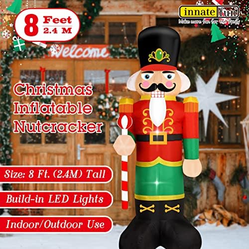8 Feet Tall Christmas Inflatable Nutcracker Soldier Yard Decoration Giant Build-in Lighted Inflatable Christmas Nutcracker Garden Lawn Yard Decor with Built in Fan and Anchor Ropes