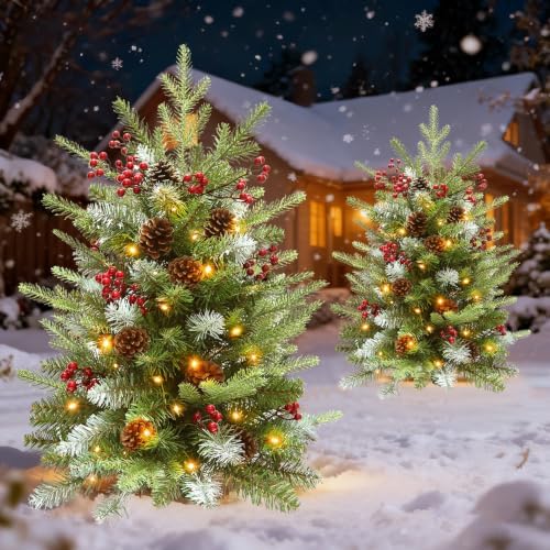 HMASYO 2 Pack 30" Pre-Lit Christmas Tree Urn Fillers for Outdoor Planters