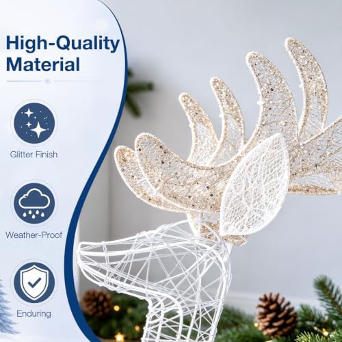 Tangkula 4.4 FT Christmas Lighted Reindeer, Outdoor Christmas Decorations