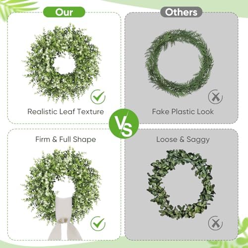 26 Inch Faux Boxwood Wreath for Front Door, All Season Green Wreath
