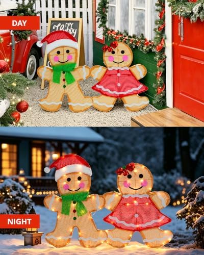 2-Piece Lighted 2D Gingerbread Man Christmas Decorations Outdoor with 50 L