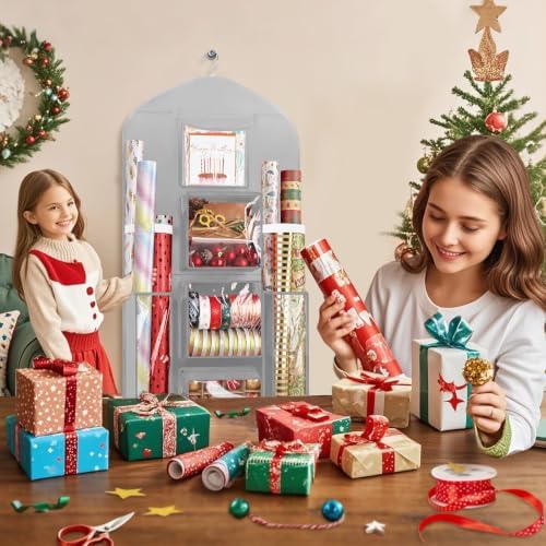Hanging Wrapping Paper Organizer Storage, Over Door Gift Wrap Storage Bag
