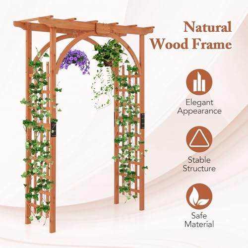 Happygrill 84" Wood Garden Arbor, Outdoor Archway Pergola with Hanging Roof