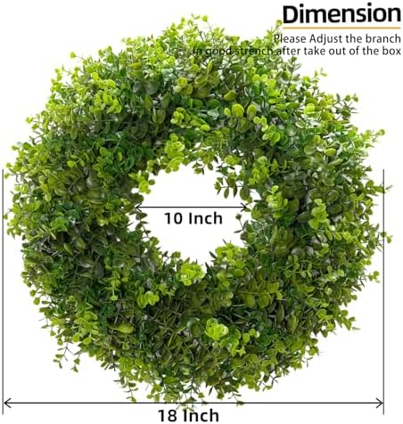 Hiptree 18 Inch Boxwood Wreath for Front Door,Greenery All Year Round