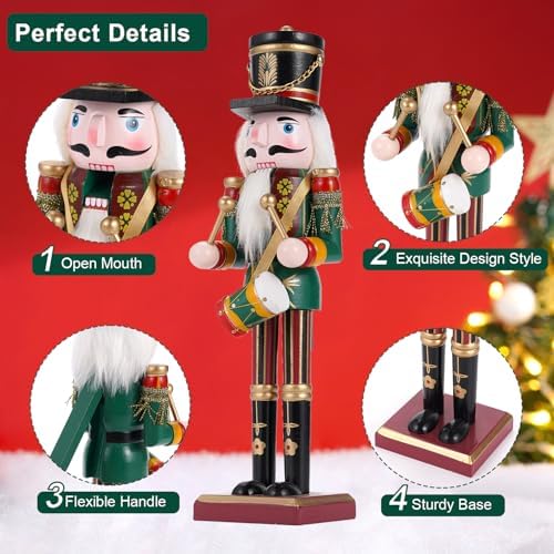 3 Pcs Wooden Christmas Nutcracker Soldier,30CM Traditional Painted Nutcracker Figures,Festive Collectible Christmas party for Home Fireplace Christmas Tree Party Decoration (Drummer&Spear&Swordsmen)