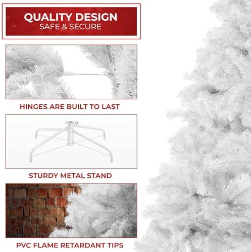 Casafield 7.5FT White Spruce Artificial Holiday Christmas Tree with Sturdy Metal Stand