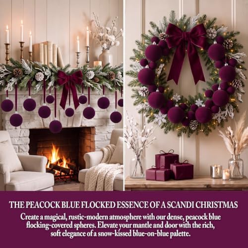 40 Pcs Velvet Christmas Ball Ornaments, Dark Burgundy Purple