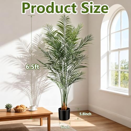 6.5ft Artificial Palm Tree Outdoor, Large Fake Tropical Areca Palm with 18 Trunks, Tall Faux Floor Plants for Indoor Living Rooms Offices Bedroom Home Decor