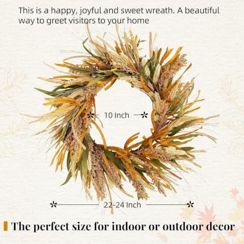 22in Fall Harvest Grain Wheat Farmhouse Wreaths for Front Door