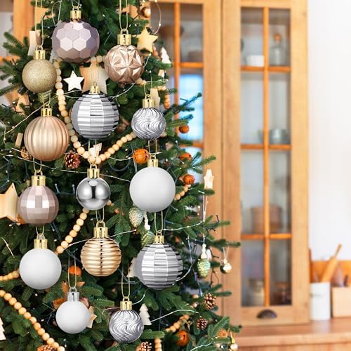 Lunmon 72 Pcs Christmas Ball Ornaments Bulk Champagne Gold Silver White